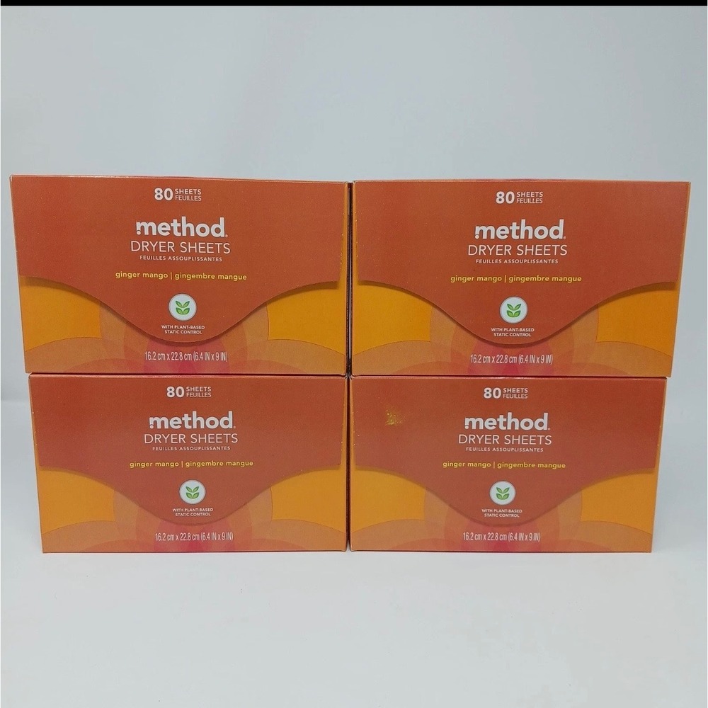 1 Lot of 4 Boxes Method Dryer Sheets Ginger Mango 80 Sheet Count NEW